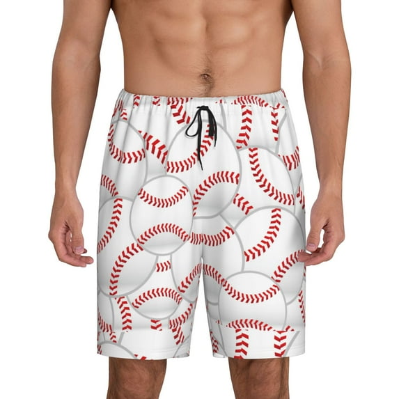 Easygdp Baseballs Men's Short Pajama Pants, Sleep Shorts, Household Pants, Casual Pants with Pockets - Large