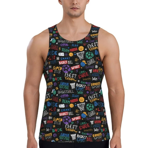 Easygdp Basketball Men's Tank Top, Sleeveless Muscle T Shirts, Breathable, Quick-Dry, Loose for Gym, Running, Fitness - 3X-Large