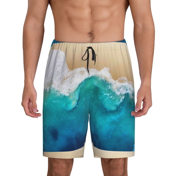 Easygdp Beach Men's Short Pajama Pants, Sleep Shorts, Household Pants, Casual Pants with Pockets - Small