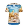 thumbnail image 1 of Easygdp Beach Starfish Shell Men's Muscle T-Shirt Men's Baseball Short Sleeves, for Gym Workout Athletic with Button - XX-Large, 1 of 9