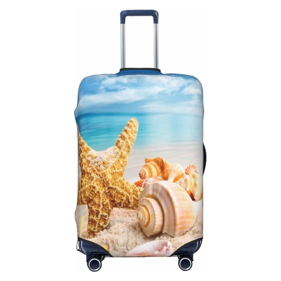 Easygdp Beach Starfish Shell Print Elastic and Washable Suitcase Protective Cover with Hidden Zipper Fits 18-32 inch Luggage -X-Large
