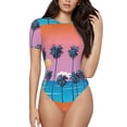 thumbnail image 1 of Easygdp Beach With Palm Trees Women'S Waist-Cinching Short-Sleeved Onesie, Olastic Onesiet,Snaps At Bottom,Easy To Put On And Take Off - Medium, 1 of 9