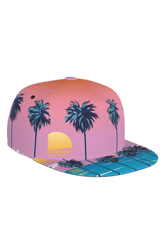 Beach with Palm Trees Baseball Cap with Adjustable Flat Suitable for Head Circumference 22.4-23.6 in