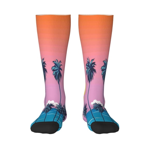 Easygdp Beach with Palm Trees Soccer Socks Sport Knee High Socks Calf Compression Athletic Socks for Men and Women