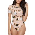 thumbnail image 1 of Easygdp Beagle Dog On Brown Women's One-Piece Swimsuit Slim Fit Crew Neck Bodysuit Athletic Swimwear with Concealed Buckle - Small, 1 of 9