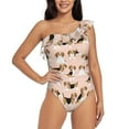 thumbnail image 1 of Easygdp Beagle Dog On Brown Women's One Shoulder Ruffle Monokini Bathing Suits with Removable Chest Pad, Quick Drying - XX-Large, 1 of 8