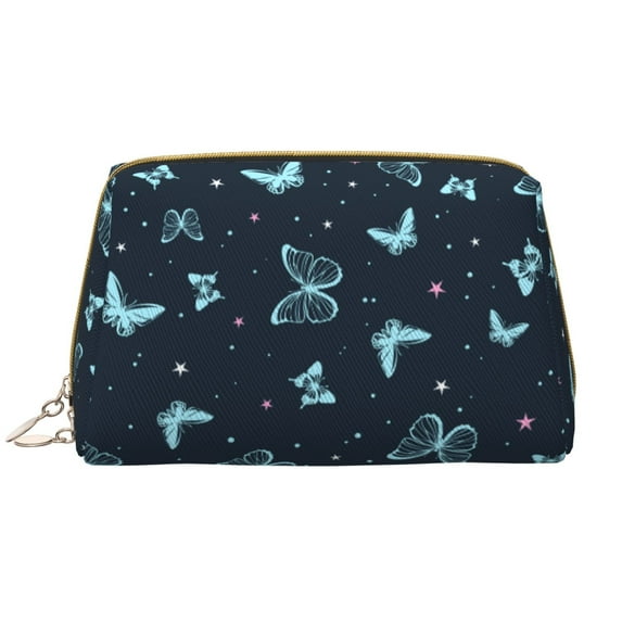 Easygdp Beautiful Butterflies Leather Makeup Bag Zipper Pouch Travel Cosmetic Organizer for Women and Girls, Make up Bag with Zipper