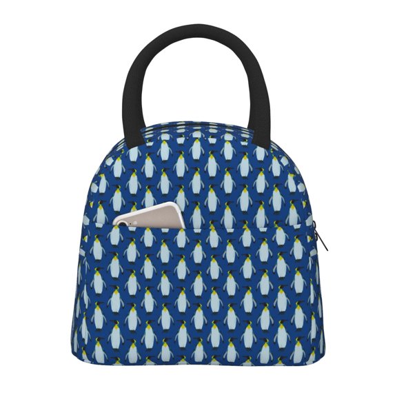 Easygdp Beautiful King Penguin Pattern Large Insulated Lunch Bag,Aluminum Lining, Spacious Design, Leakproof, Ideal for Work, Picnics, Travel, and Outdoor Activities-One Size