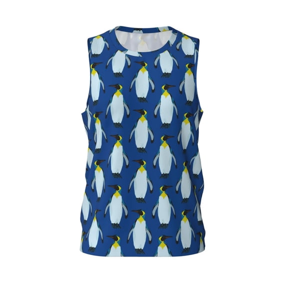 Easygdp Beautiful King Penguin Pattern Men's Mesh Basketball Jersey Quick Drying Sleeveless Shirts Fitted Muscle Tank Tops Sport Round Neck T-Shirt - 3X-Large