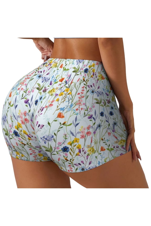 Beautiful wild flower forest for Yoga Shorts with Pockets for Women,Women's Biker Shorts Workout Gym Running Volleyball,Tummy Control-Medium