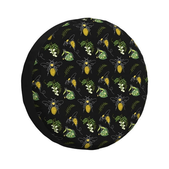 Easygdp Bee Floral Automobile Tire Dust Cover, 14-17in Spare Tire Cover Universal Fit for Trailer, Car, Truck, SUV, Jeep - 14 inch