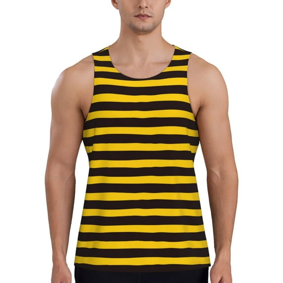 Easygdp Bee Stripe Men's Tank Top, Sleeveless Muscle T Shirts, Breathable, Quick-Dry, Loose for Gym, Running, Fitness - 3X-Large