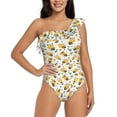 thumbnail image 1 of Easygdp Bee and Flowers Women's One Shoulder Ruffle Monokini Bathing Suits with Removable Chest Pad, Quick Drying - Large, 1 of 8