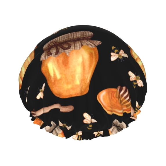Easygdp Bee and Honey Shower Caps for Women, Double Waterproof Layers Shower Cap, Quick Drying Bath Hair Cap Reusable