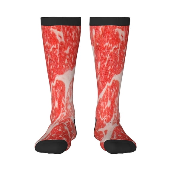 Easygdp Beef Steaks Soccer Socks Sport Knee High Socks Calf Compression Athletic Socks for Men and Women
