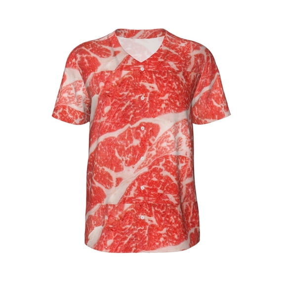 Easygdp Beef Steaks Men's Muscle T-Shirt Men's Baseball Short Sleeves, for Gym Workout Athletic with Button - XX-Large