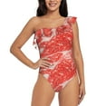 thumbnail image 1 of Easygdp Beef Steaks Women's One Shoulder Ruffle Monokini Bathing Suits with Removable Chest Pad, Quick Drying - Small, 1 of 8