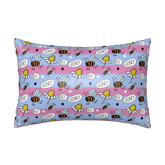 Easygdp Bees And Daisies Striped Pillowcase 20×30 inches, Throw Pillowcase with Invisible Zipper for Bedroom, Sofa, Office