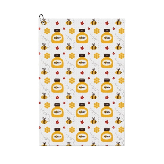 Easygdp Bees and Flowers Golf Towel 24x16in for Men and Women with Carabiner Clip for Easy Attachment