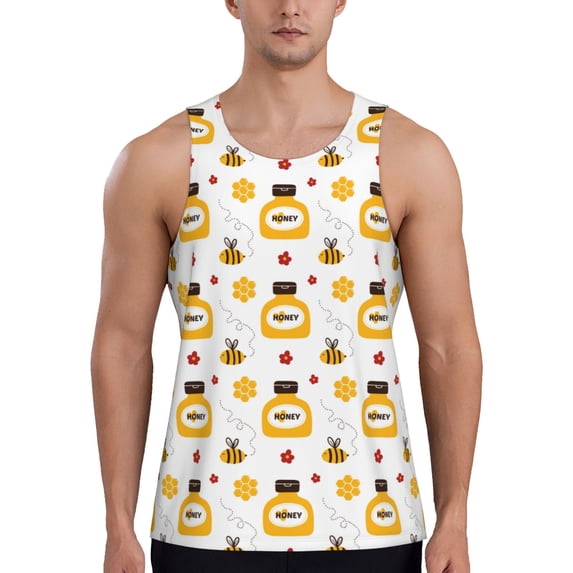 Easygdp Bees and Flowers Men's Tank Top, Sleeveless Muscle T Shirts, Breathable, Quick-Dry, Loose for Gym, Running, Fitness - Large