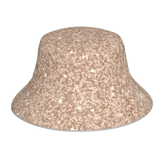 Easygdp Beige Sparkling Glitter Double-Sided Reflective Fisherman Hat for Outdoor and Night Walking, Unisex