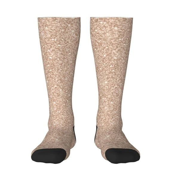 Easygdp Beige Sparkling Glitter Soccer Socks Sport Knee High Socks Calf Compression Athletic Socks for Men and Women