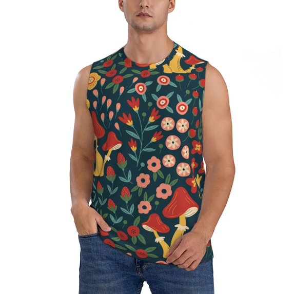 Easygdp Berries and Flowers Men's Breathable Tank Tops Sleeveless Sporty T Shirts for Basketball, Mountaineering, Bodybuilding -Small