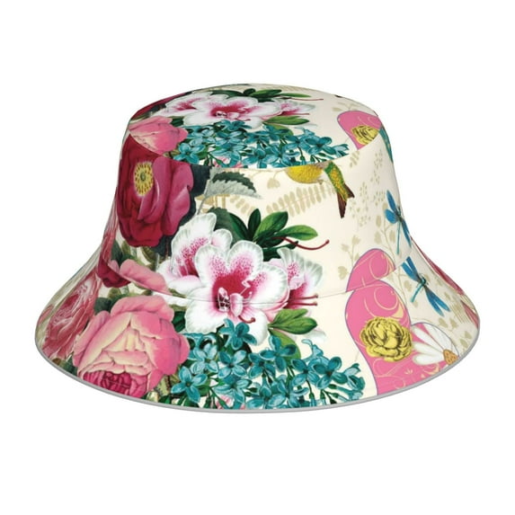 Easygdp Bird Butterfly Rose Double-Sided Reflective Fisherman Hat for Outdoor and Night Walking, Unisex