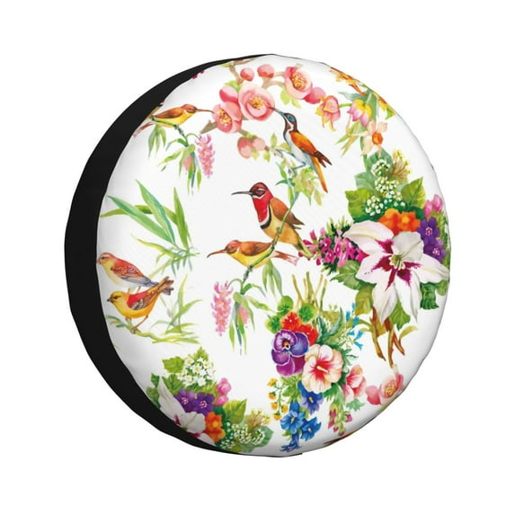 Easygdp Birds And Flowers Automobile Tire Dust Cover, 14-17in Spare Tire Cover Universal Fit for Trailer, Car, Truck, SUV, Jeep - 16 inch