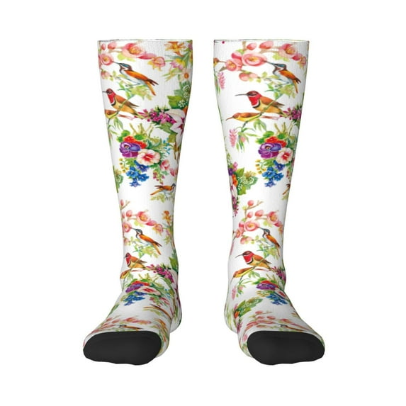 Easygdp Birds And Flowers Soccer Socks Sport Knee High Socks Calf Compression Athletic Socks for Men and Women