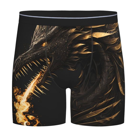 Easygdp Black And Gold Fire Dragon Men's Boxer Briefs Men’s Underwear Boxer Briefs for Men