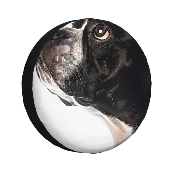 Easygdp Black And White Boston Terrier Wheel Cover,Spare Tire Cover,4-17in Spare Tire Cover Universal Fit for Trailer, Car, Truck, SUV, Jeep-14 inch