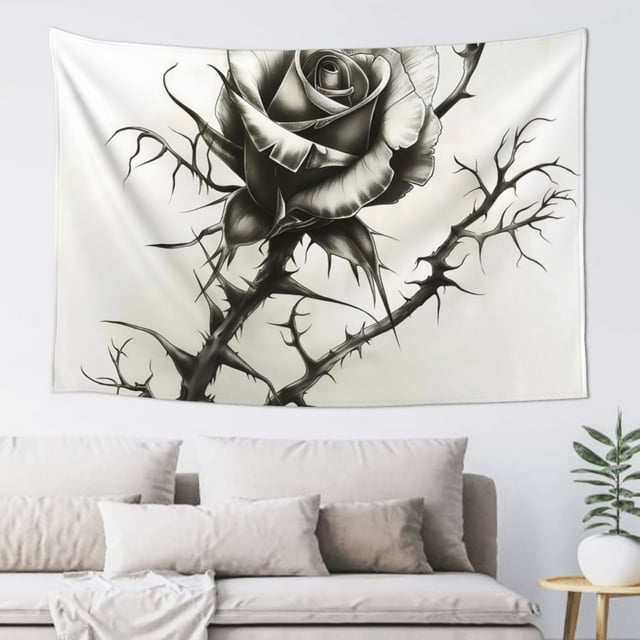 Easygdp Black And White Rose Tapestry Wall Hanging, Wall Tapestries for