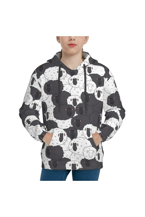 Black And White Sheeps Boys Hoodie Kids Sweatshirt Youth Pullover With Hood-Small