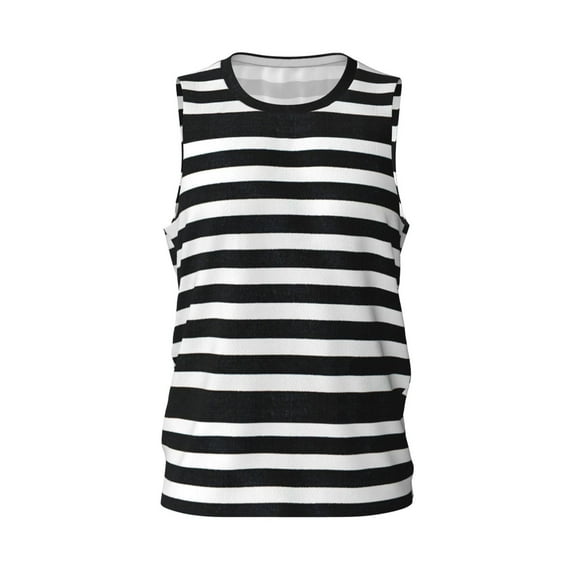 Easygdp Black And White Stripes Men's Mesh Basketball Jersey Quick Drying Sleeveless Shirts Fitted Muscle Tank Tops Sport Round Neck T-Shirt - Small