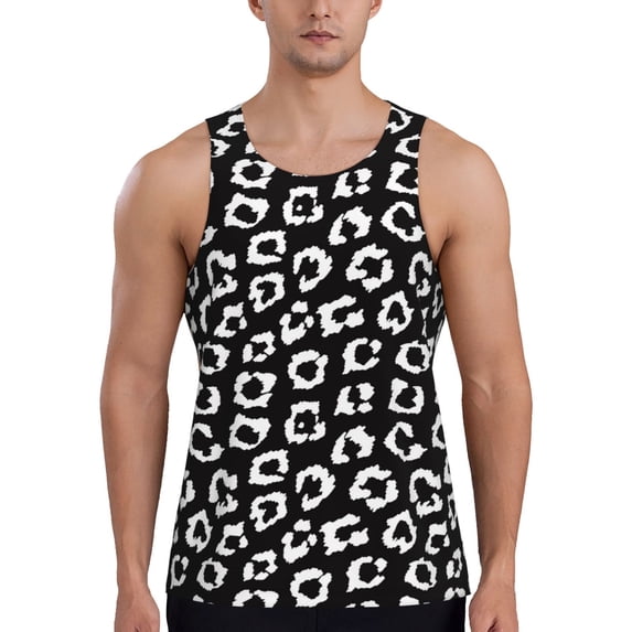 Easygdp Black Leopard Men's Tank Top, Sleeveless Muscle T Shirts, Breathable, Quick-Dry, Loose for Gym, Running, Fitness - Small