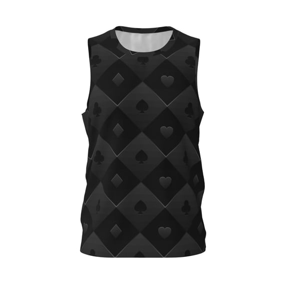 Easygdp Black Poker Men's Mesh Basketball Jersey Quick Drying Sleeveless Shirts Fitted Muscle Tank Tops Sport Round Neck T-Shirt - XX-Large
