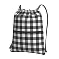 thumbnail image 1 of Easygdp Black White Plaid Drawstring Backpack Gym Bag,Sport Gym Sackpack,Gym Sack with Side Pocket for Men Women, 1 of 6