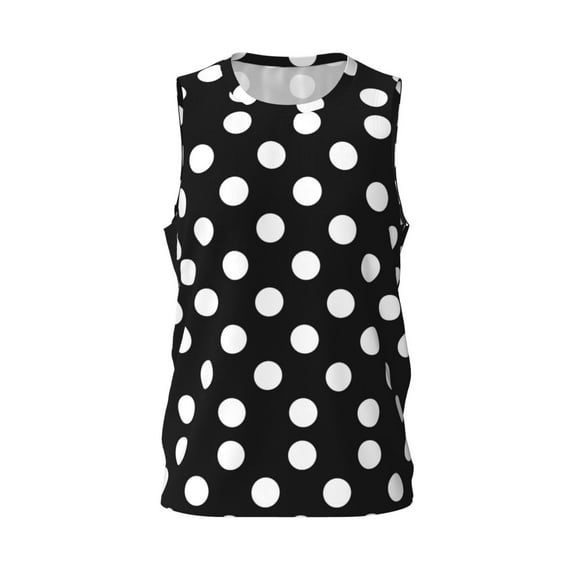 Easygdp Black and White Polka Dot Men's Mesh Basketball Jersey Quick Drying Sleeveless Shirts Fitted Muscle Tank Tops Sport Round Neck T-Shirt - 4X-Large