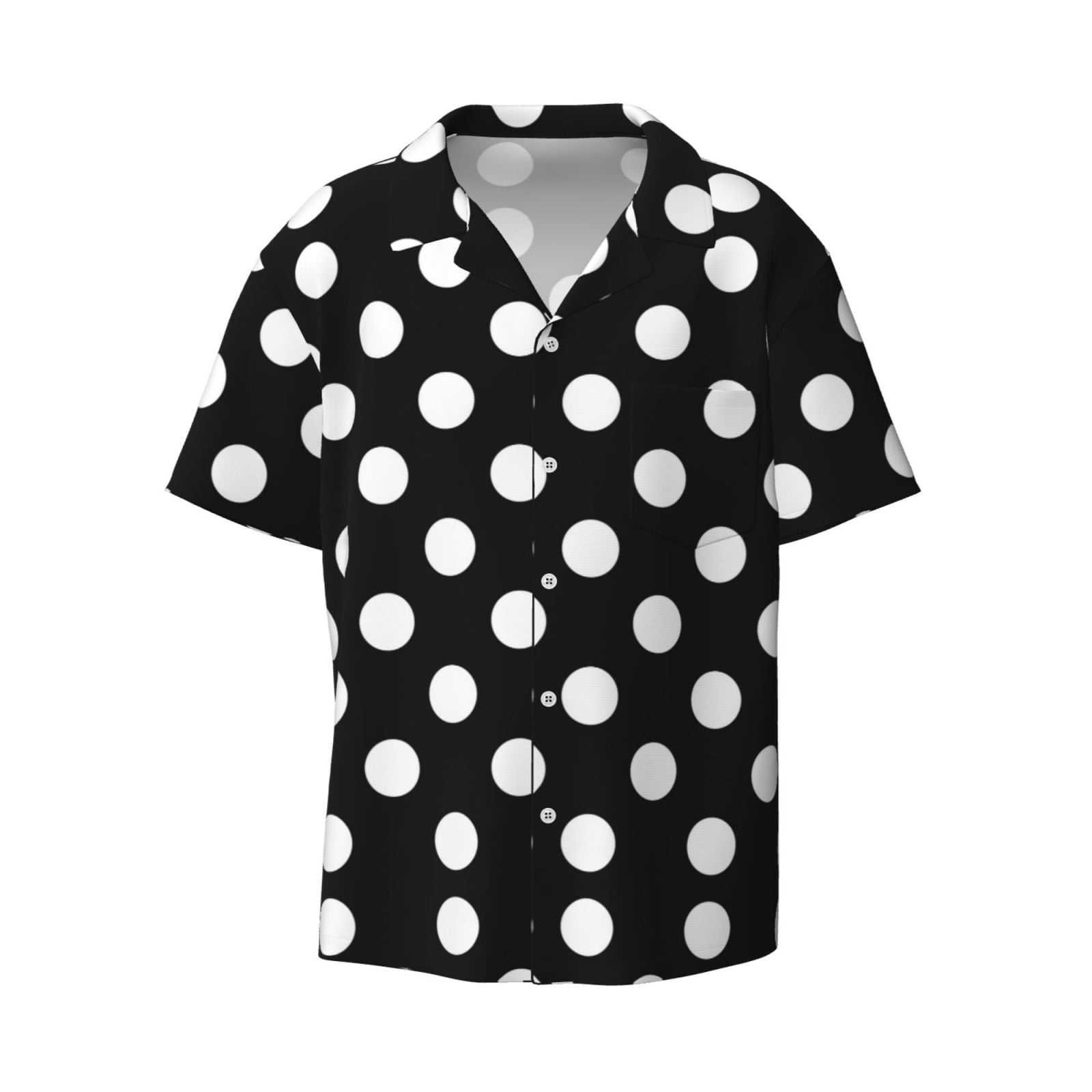 Easygdp Black and White Polka Dot Men's Casual Short-sleeved Shirt with ...