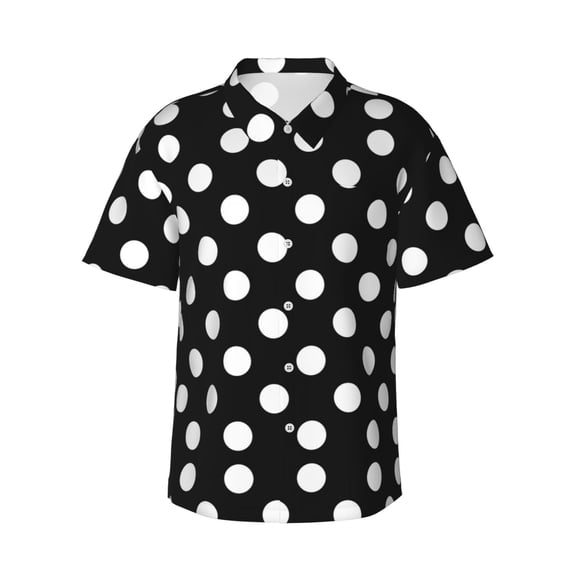 Easygdp Black and White Polka Dot Men's Hawaiian Shirts Print Lapel Short Sleeve for Beach, vacation, party, casual occasions - 3X-Large