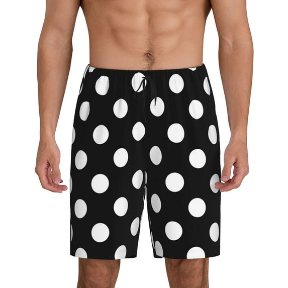 Easygdp Black and White Polka Dot Men's Short Pajama Pants, Sleep Shorts, Household Pants, Casual Pants with Pockets - XX-Large