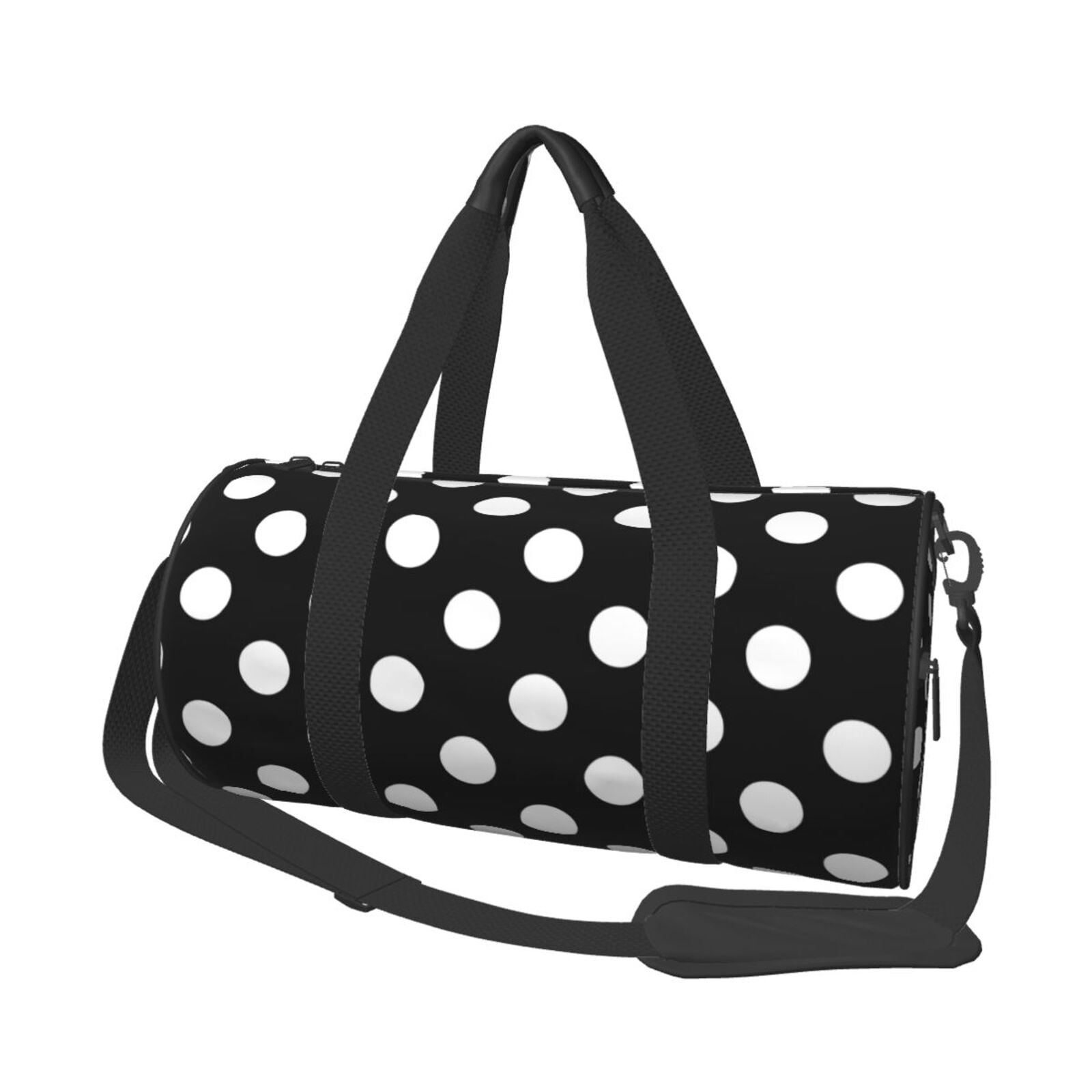 Easygdp Black and White Polka Dot Travel Bag Camping Weekend Carry On Overnight Duffel Bag with Shoulder Strap