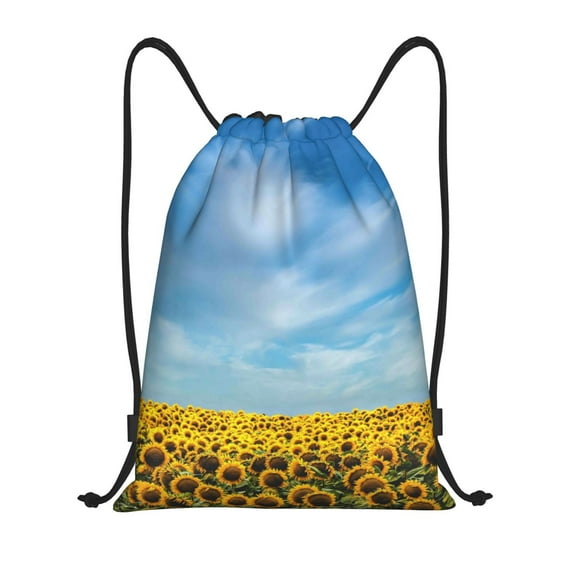Easygdp Blooming Sunflower Field Drawstring Backpack, Beach Sackpack, Travel Sackpack Lightweight for Sports, Gym, Travel, Swimming - Medium