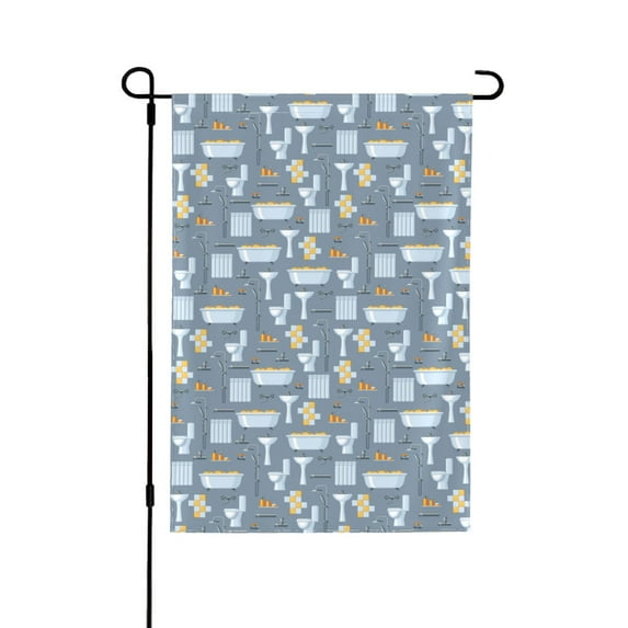 Easygdp Blue Bathroom Garden Flag Yard Flag Welcome Flag, Double-Sided, Weather Resistant for Outdoor Decor - 12.5"x18"