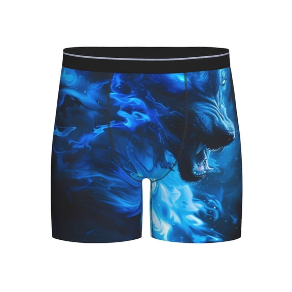 Easygdp Blue Fire Cool Wolf Men's Boxer Briefs Men’s Underwear Boxer Briefs for Men