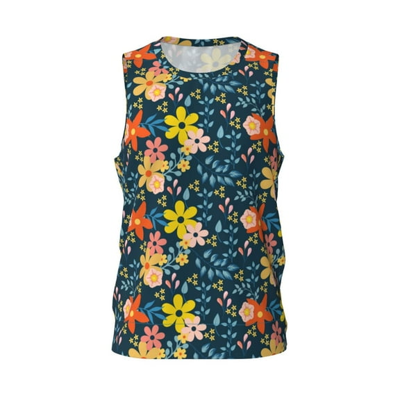 Easygdp Blue Floral Men's Mesh Basketball Jersey Quick Drying Sleeveless Shirts Fitted Muscle Tank Tops Sport Round Neck T-Shirt - Medium