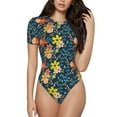 thumbnail image 1 of Easygdp Blue Floral Women's One-Piece Swimsuit Slim Fit Crew Neck Bodysuit Athletic Swimwear with Concealed Buckle - XX-Large, 1 of 9
