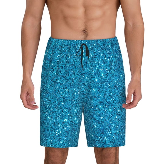 Easygdp Blue Glitter Men's Short Pajama Pants, Sleep Shorts, Household Pants, Casual Pants with Pockets - Medium