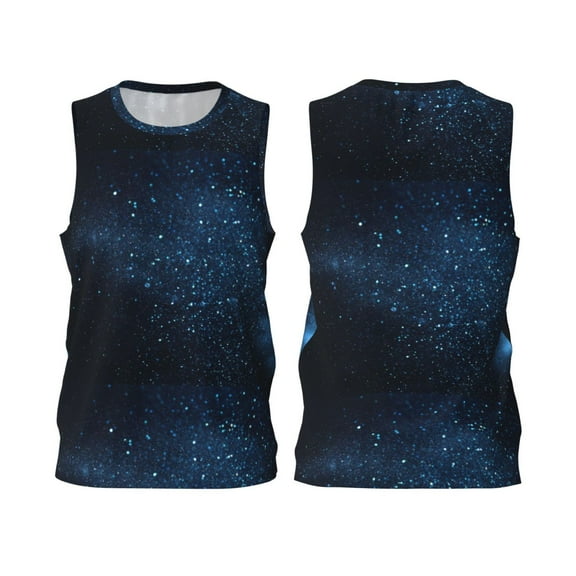 Easygdp Blue Glitter Retro Men's Mesh Basketball Jersey Quick Drying Sleeveless Shirts Fitted Muscle Tank Tops Sport Round Neck T-Shirt - X-Large